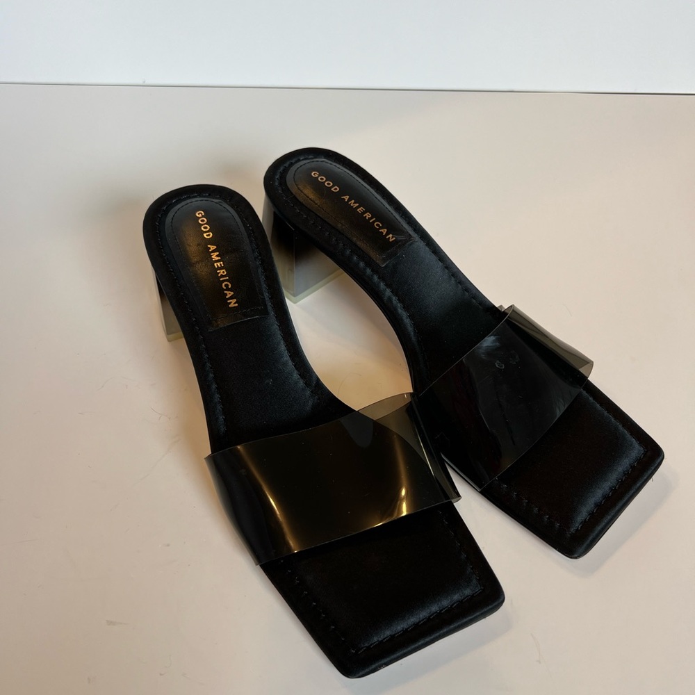 Good American Black Block Heel Square Toe Mule Slide Sandals Size8 - Picture 5 of 10